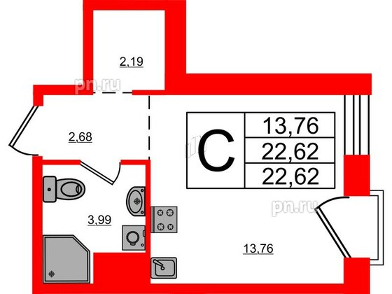 Апартаменты в ЖК iD Polytech, студия, 22.62 м², 4 этаж