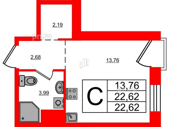 Апартаменты в ЖК iD Polytech, студия, 22.62 м², 5 этаж