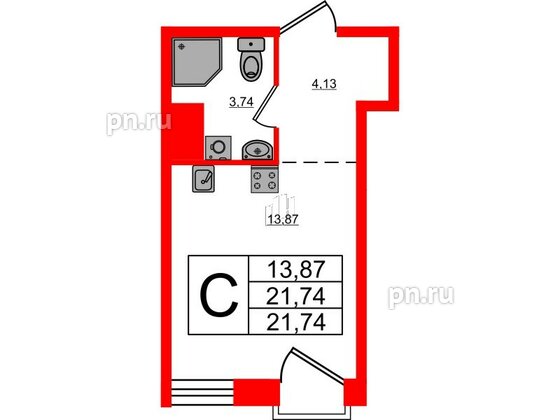 Апартаменты в ЖК iD Polytech, студия, 21.74 м², 7 этаж