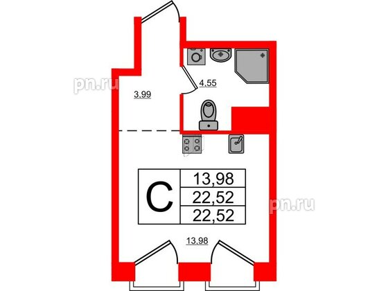 Апартаменты в ЖК iD Polytech, студия, 22.52 м², 4 этаж