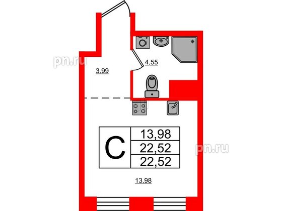 Апартаменты в ЖК iD Polytech, студия, 22.52 м², 5 этаж