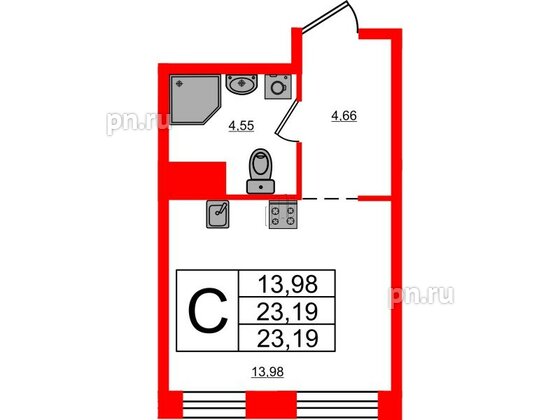 Апартаменты в ЖК iD Polytech, студия, 23.19 м², 4 этаж