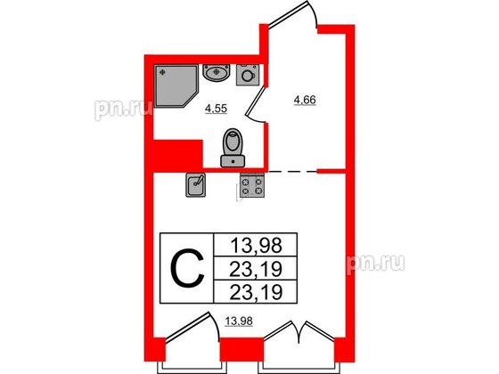 Апартаменты в ЖК iD Polytech, студия, 23.19 м², 9 этаж