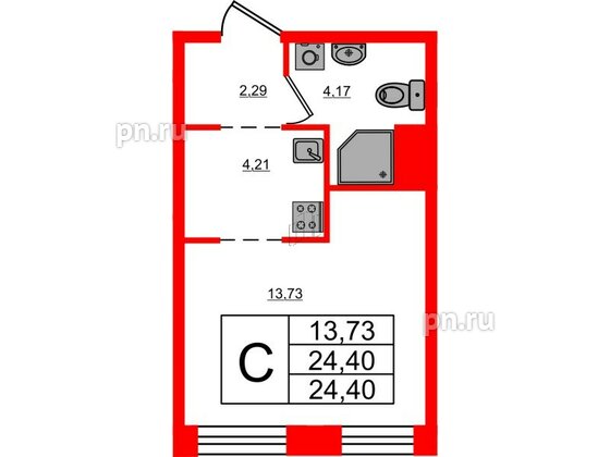 Апартаменты в ЖК iD Polytech, студия, 24.4 м², 6 этаж