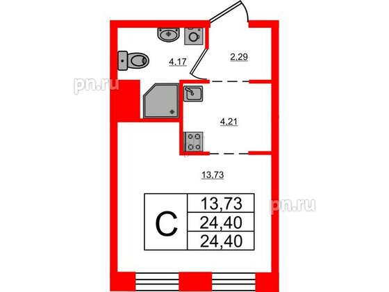 Апартаменты в ЖК iD Polytech, студия, 24.4 м², 5 этаж