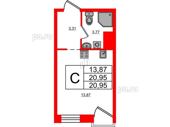 Апартаменты в ЖК iD Polytech, студия, 20.95 м², 4 этаж