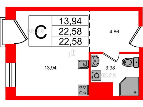 Апартаменты в ЖК iD Polytech, студия, 22.58 м², 4 этаж