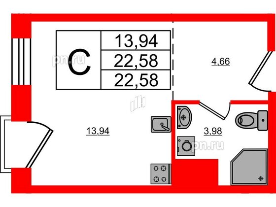 Апартаменты в ЖК iD Polytech, студия, 22.58 м², 5 этаж