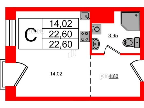 Апартаменты в ЖК iD Polytech, студия, 22.6 м², 4 этаж