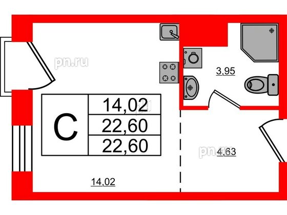 Апартаменты в ЖК iD Polytech, студия, 22.6 м², 7 этаж