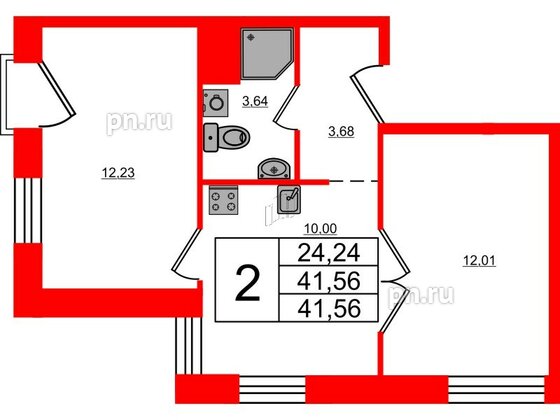 Апартаменты в ЖК iD Polytech, 2 комнатные, 41.56 м², 4 этаж