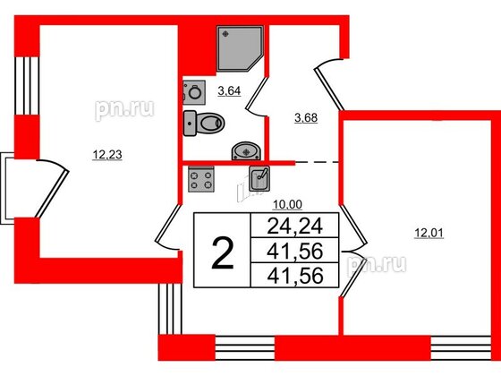 Апартаменты в ЖК iD Polytech, 2 комнатные, 41.56 м², 5 этаж