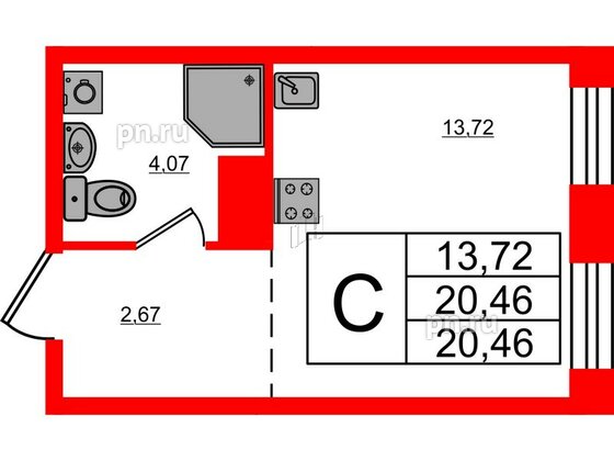 Апартаменты в ЖК iD Polytech, студия, 20.46 м², 4 этаж