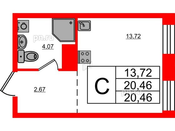 Апартаменты в ЖК iD Polytech, студия, 20.46 м², 5 этаж