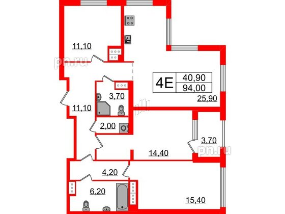 Квартира в ЖК Струны, 3 комнатная, 94 м², 23 этаж