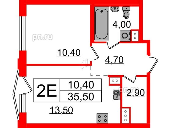 Квартира в ЖК Струны, 1 комнатная, 35.5 м², 5 этаж