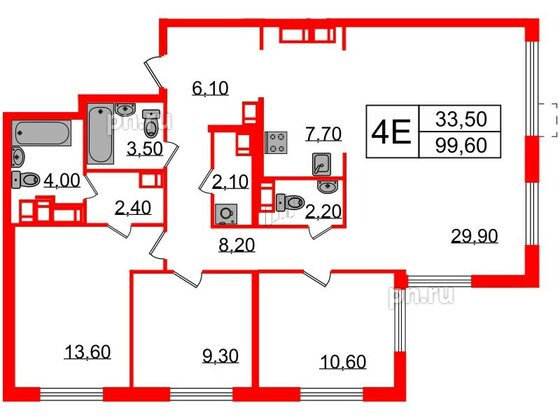 Квартира в ЖК Струны, 3 комнатная, 99.6 м², 23 этаж