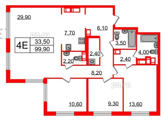 Квартира в ЖК Струны, 3 комнатная, 99.9 м², 23 этаж