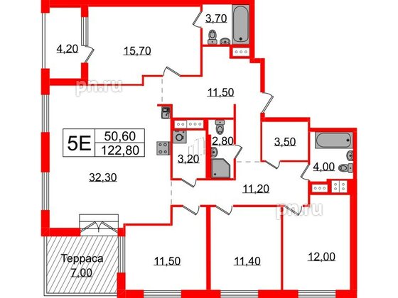 Квартира в ЖК Струны, 4 комнатная, 122.8 м², 22 этаж