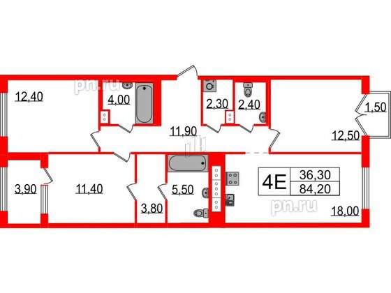 Квартира в ЖК Струны, 3 комнатная, 84.2 м², 9 этаж