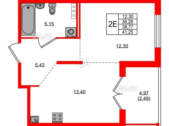 Квартира в ЖК Образцовый квартал, 1 комнатная, 36.28 м², 1 этаж