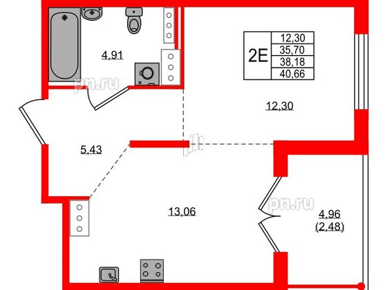 Квартира в ЖК Образцовый квартал, 1 комнатная, 35.7 м², 3 этаж