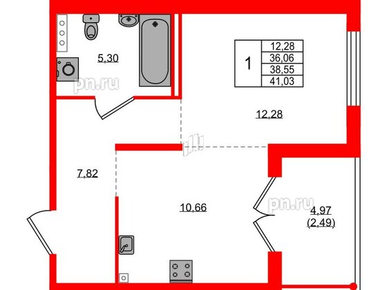 Квартира в ЖК Образцовый квартал, 1 комнатная, 36.06 м², 1 этаж