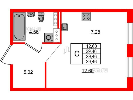 Квартира в ЖК Образцовый квартал, студия, 29.46 м², 4 этаж