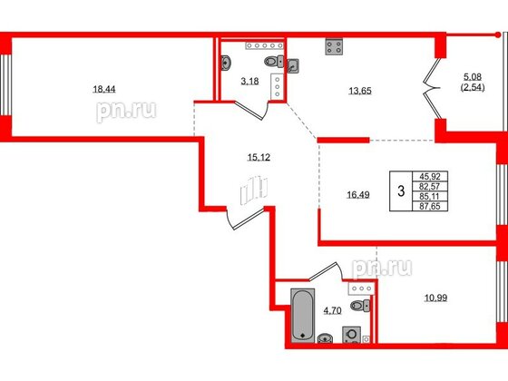 Квартира в ЖК Образцовый квартал, 3 комнатная, 82.57 м², 3 этаж