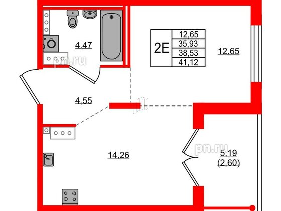 Квартира в ЖК Образцовый квартал, 1 комнатная, 35.93 м², 3 этаж