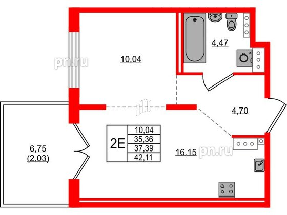 Квартира в ЖК Образцовый квартал, 1 комнатная, 35.36 м², 4 этаж