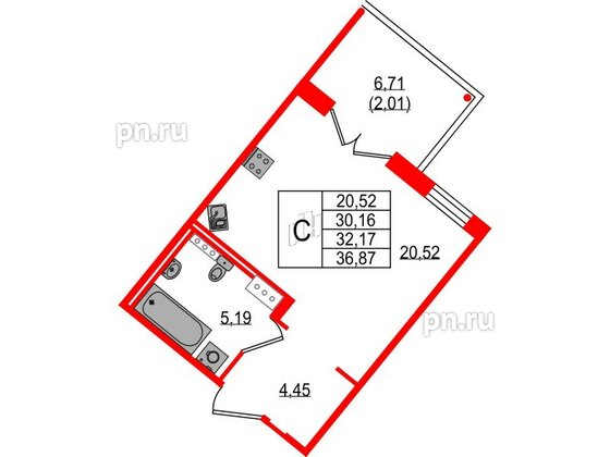 Квартира в ЖК Образцовый квартал, студия, 30.16 м², 3 этаж