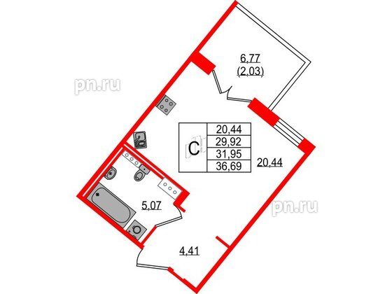 Квартира в ЖК Образцовый квартал, студия, 29.92 м², 4 этаж