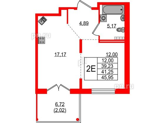 Квартира в ЖК Образцовый квартал, 1 комнатная, 39.23 м², 1 этаж