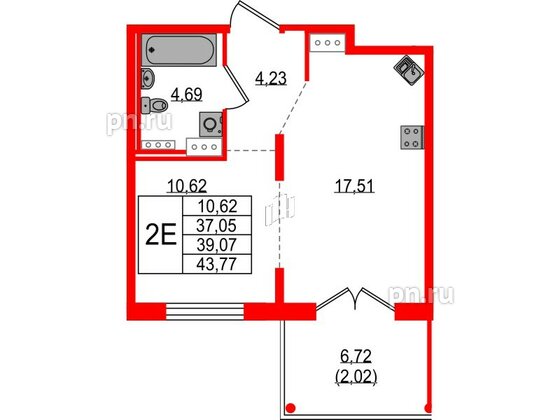 Квартира в ЖК Образцовый квартал, 1 комнатная, 37.05 м², 3 этаж