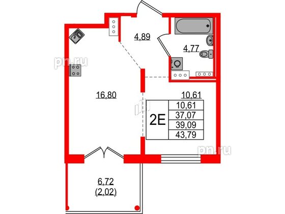 Квартира в ЖК Образцовый квартал, 1 комнатная, 37.07 м², 3 этаж