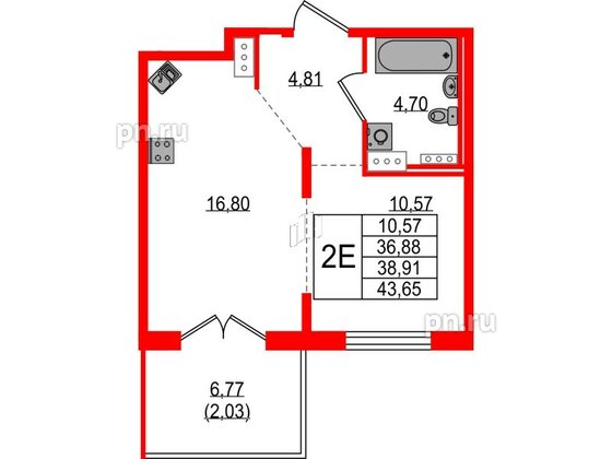 Квартира в ЖК Образцовый квартал, 1 комнатная, 36.88 м², 4 этаж