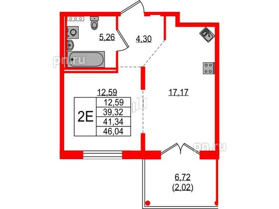 Квартира в ЖК Образцовый квартал, 1 комнатная, 39.32 м², 1 этаж