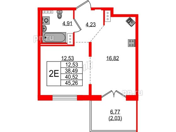 Квартира в ЖК Образцовый квартал, 1 комнатная, 38.49 м², 4 этаж