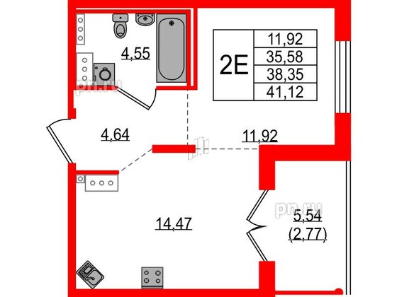 Квартира в ЖК Образцовый квартал, 1 комнатная, 35.58 м², 4 этаж