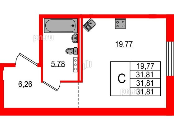 Квартира в ЖК Образцовый квартал, студия, 31.81 м², 1 этаж