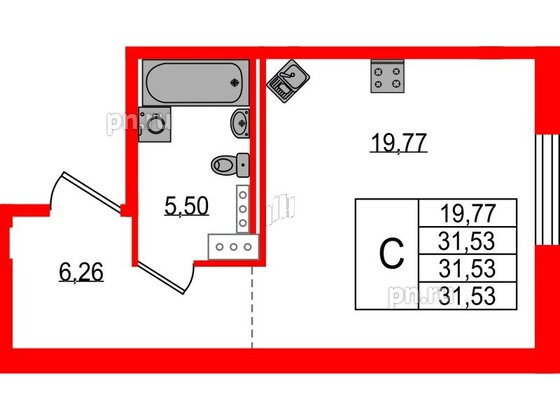 Квартира в ЖК Образцовый квартал, студия, 31.53 м², 2 этаж