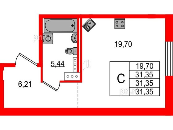 Квартира в ЖК Образцовый квартал, студия, 31.35 м², 4 этаж