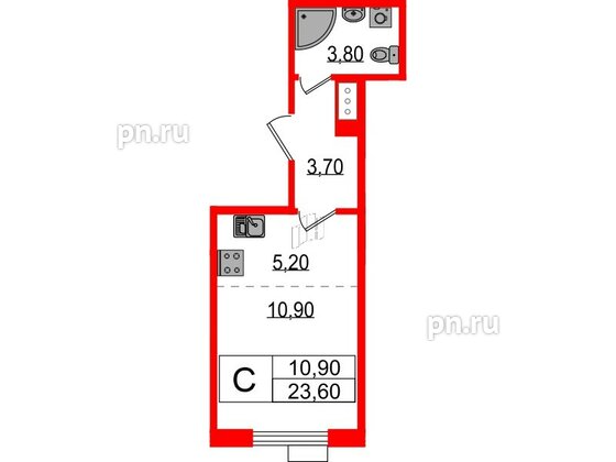 Квартира в ЖК Парусная 1, студия, 23.6 м², 8 этаж