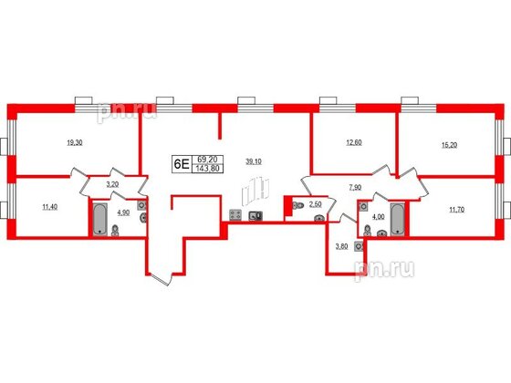 Квартира в ЖК Парусная 1, 5 комнатная, 143.8 м², 3 этаж