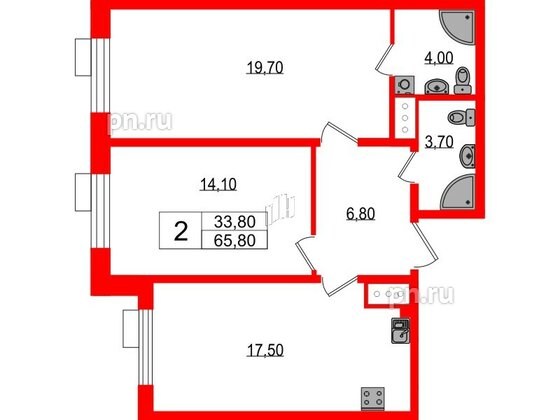 Квартира в ЖК Парусная 1, 2 комнатная, 65.8 м², 4 этаж