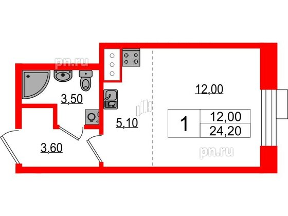 Квартира в ЖК Парусная 1, 3 комнатная, 91.1 м², 2 этаж