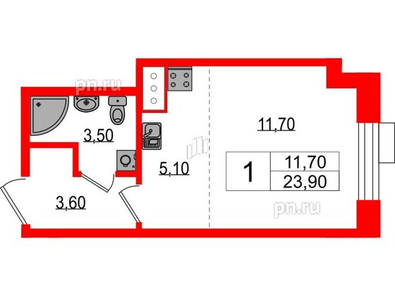 Квартира в ЖК Парусная 1, студия, 23.9 м², 7 этаж