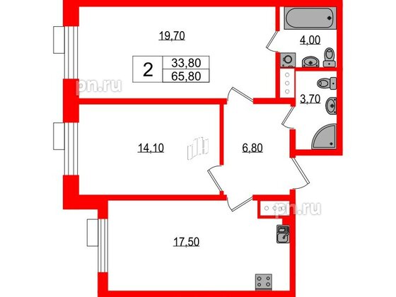 Квартира в ЖК Парусная 1, 2 комнатная, 65.8 м², 4 этаж