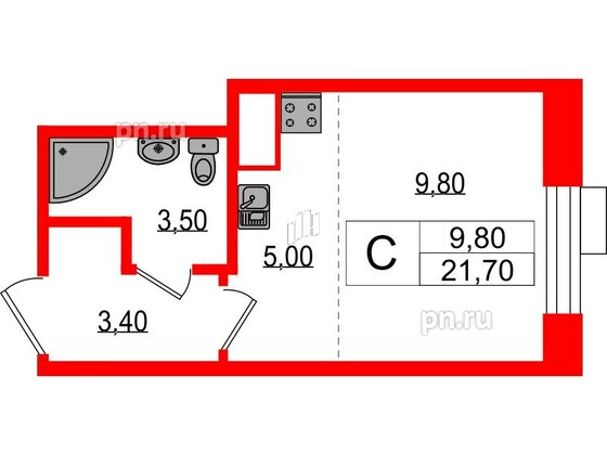 Квартира в ЖК Парусная 1, студия, 21.7 м², 3 этаж